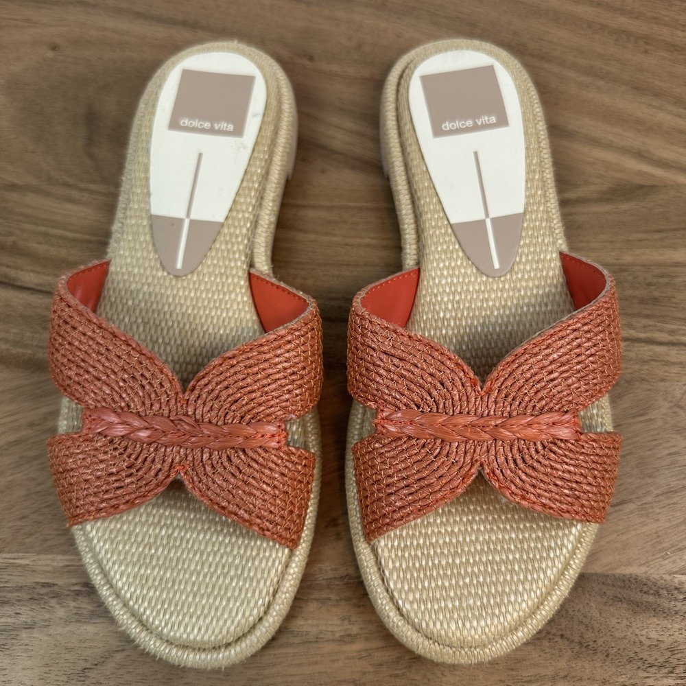 New Womens Dolce Vita Atomic Orange Raffia Comfort Casual Slide Sandals Size 6 M